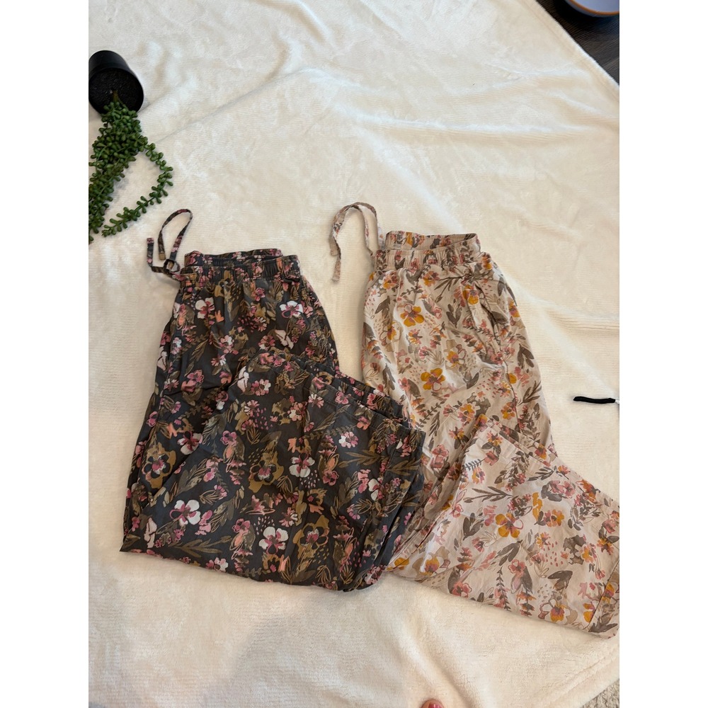 Uniqlo Relaco LOT OF 2 Wide Leg Floral Lounge Pants Small 100% Cotton Loungewear - Picture 2 of 6